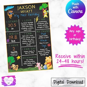 Winnie the Pooh First Birthday Milestone Poster