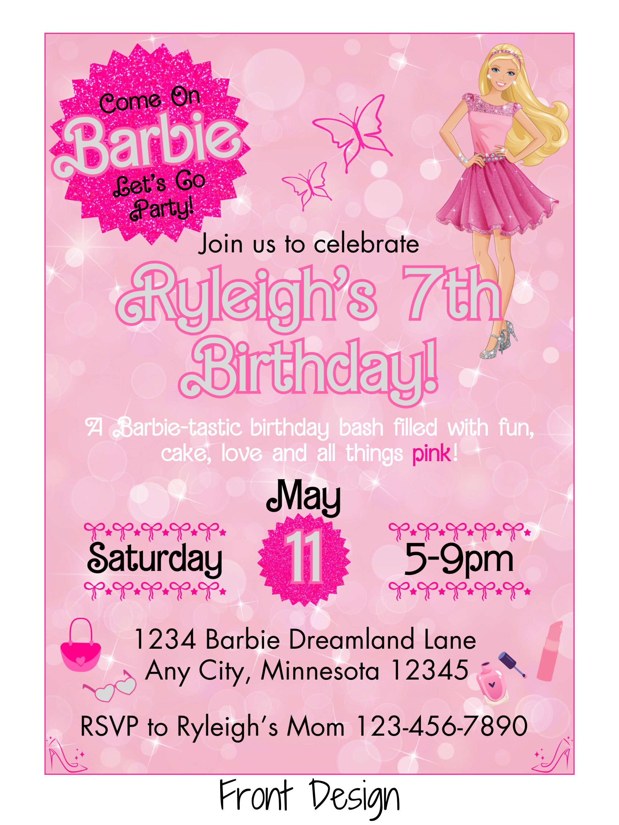Barbie Birthday Invitation Template Etsy Barbie Birthday Invitation Template Etsy