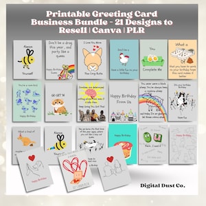 Pacote com 21 Cartões de Saudação para Revenda – Modelos Canva para Imprimir | Uso Comercial | Designs Não Editáveis | Cor do Envelope Personalizável