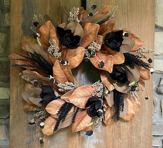 Fall black magnolia wreath