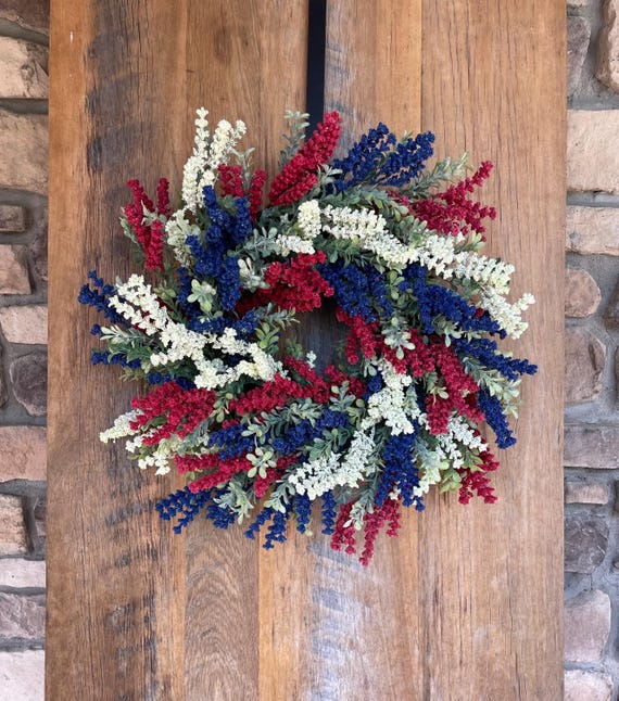 Red, white and blue heather boxwood wreath