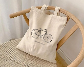Tote Bag, Canvas Tote, Lightweight Tote, Grocery Bag, Shopping Bag, Dilem Bicyclem, Afghan, Farsi, Book Bag, Reusable Bag, Market Bag