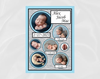 Newborn Birth Announcement Card, Baby Birth Stats, Digital, Printable