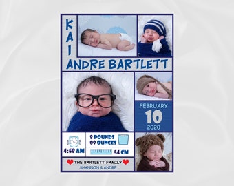 Newborn Birth Announcement Card, Baby Birth Stats, Digital, Printable
