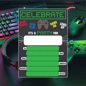 Videospiele Geburtstag Einladung zum ausfüllen, druckbare, sofortiger Download