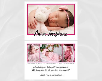 Newborn Birth Announcement Card, Baby Birth Stats, Digital
