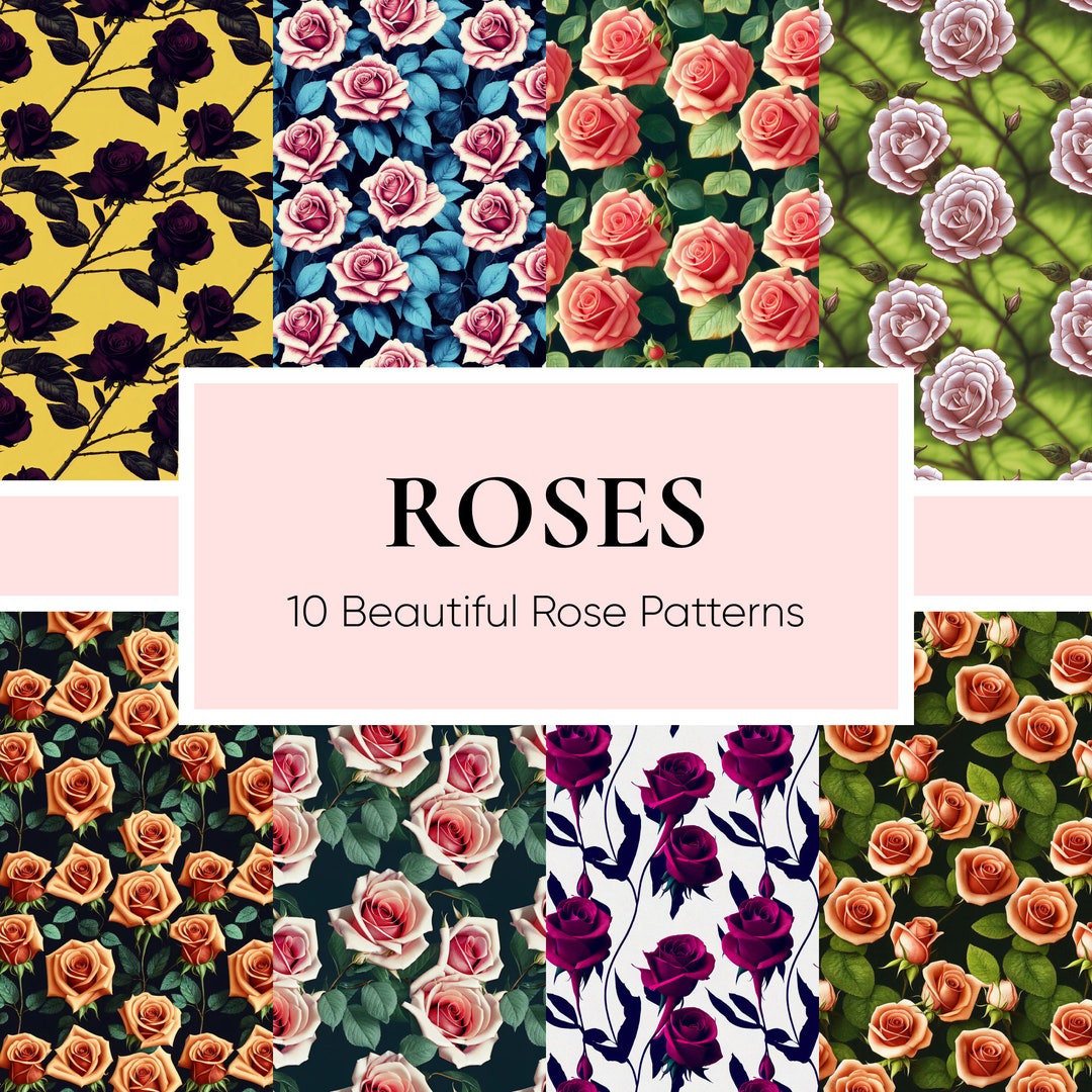 10 Beautiful Rose Flower Seamless Pattern for Digital and Print on ...