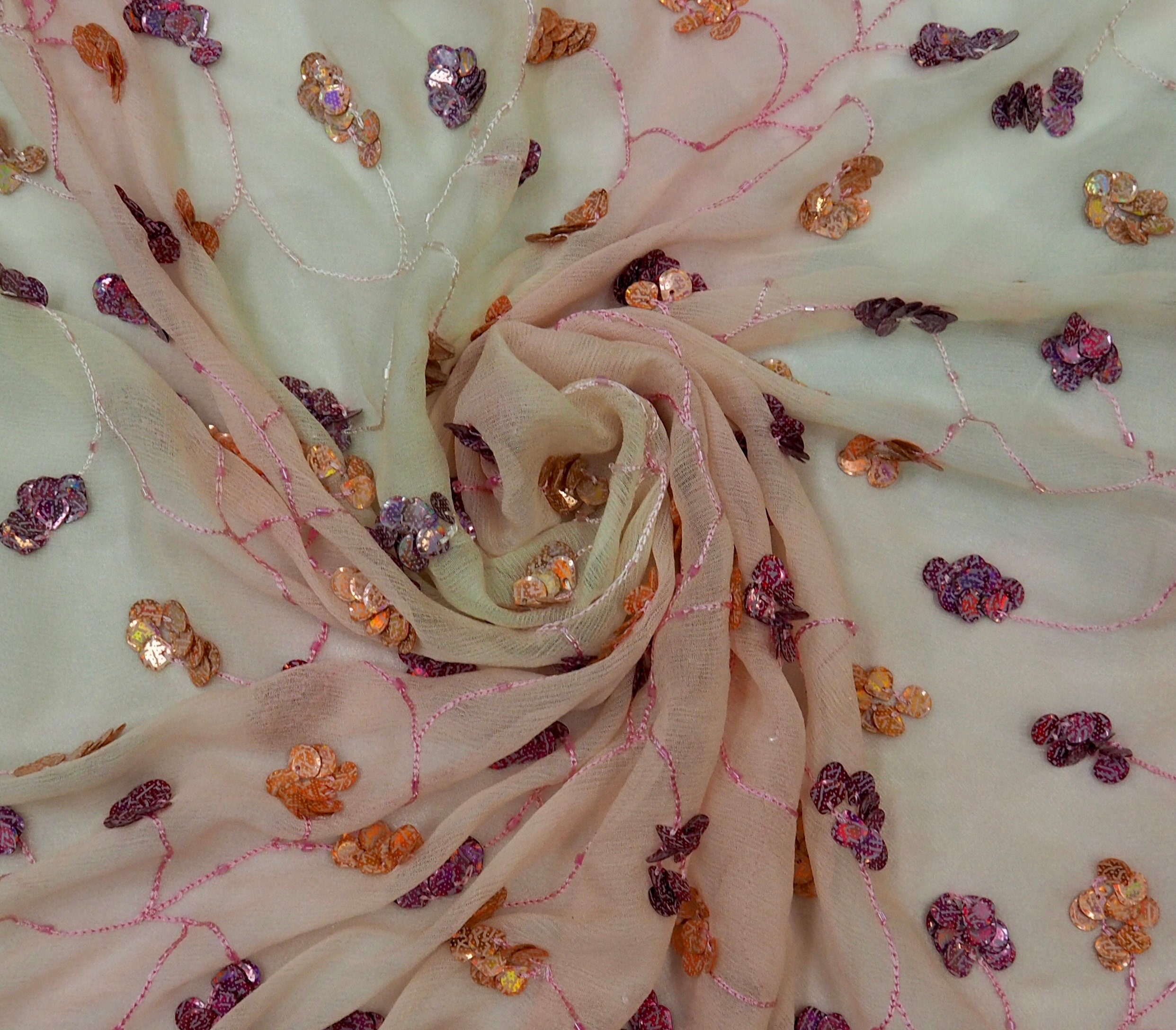 Orange Sequin & Beads on Silk Chiffon JEC-200-01