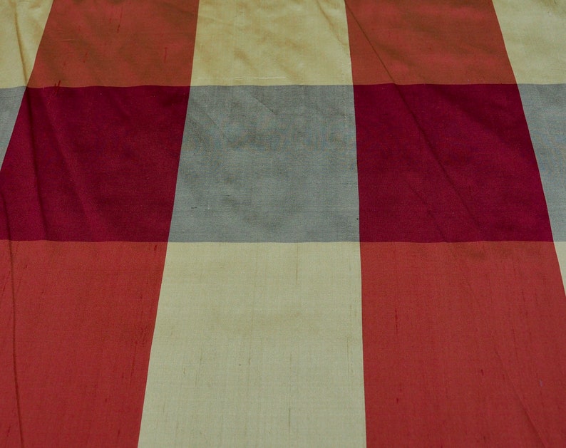Cream Burgundy 482 Plaid Silk Shantung main image 1