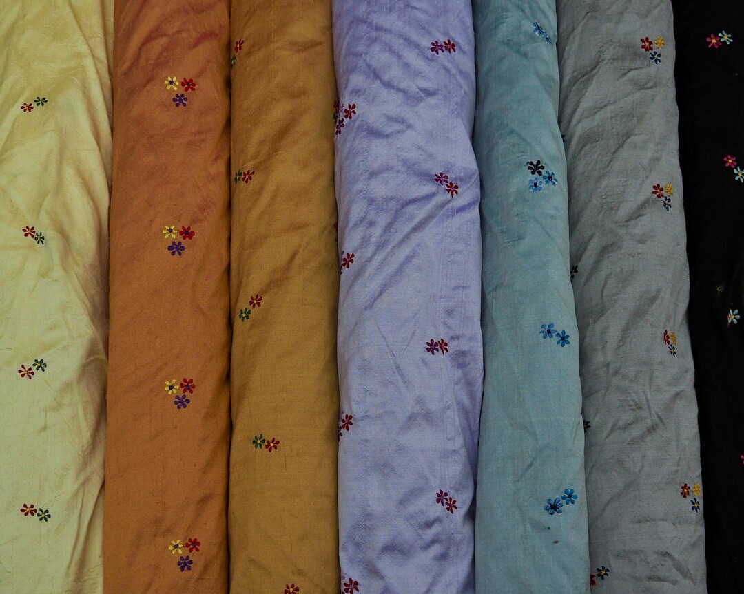 Floral Embroidered 100% Silk Shantung - Etsy