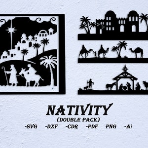 Nativity (2 pcs) svg cut dxf file wall sticker pdf silhouette engraving template cnc cutting router digital vector download