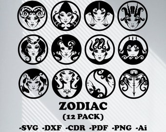 Sternzeichen Horoskop svg geschnitten dxf Datei Wandaufkleber pdf Silhouette Gravur Vorlage cnc Zuschnitt Fräser digitaler Vektor download