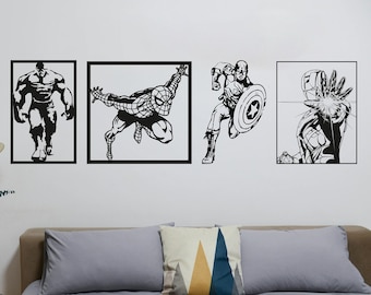 アベンジャーズ マーベル (4 個) svg カット dxf ファイル ウォール ステッカー pdf シルエット 彫刻 テンプレート cnc 切断 ルーター デジタル ベクター ダウンロード