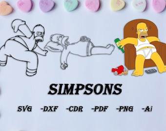 Simpsons Homer (3 stuks) svg gesneden dxf-bestand muur sticker pdf silhouet gravure sjabloon cnc snijden router digitale vector downloaden