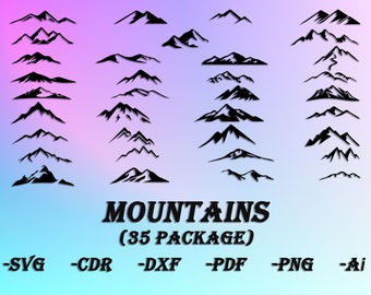 Mountain Bundle (35 pcs ) cut svg dxf file wall sticker pdf silhouette engraving template cnc cutting router digital vector download