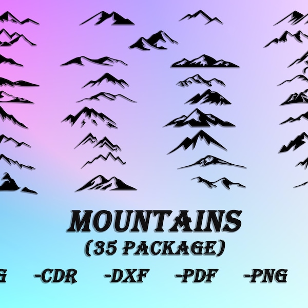 Mountain Bundle (35 pcs ) cut svg dxf file wall sticker pdf silhouette engraving template cnc cutting router digital vector download