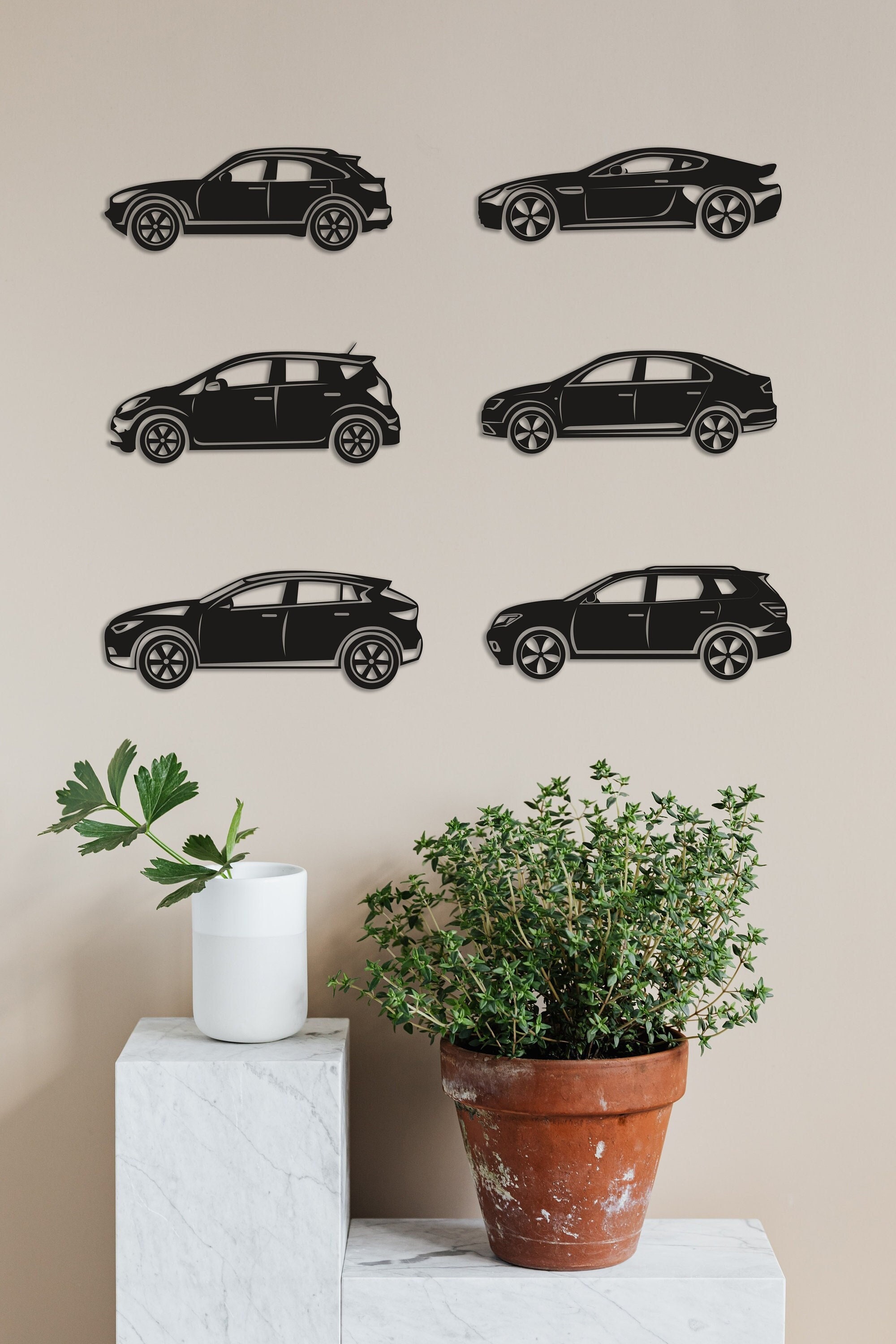 Cars (6 Pcs) Svg Cut Dxf File Wall Sticker Pdf Silhouette Engraving ...