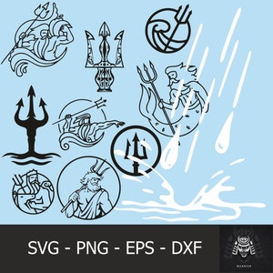 SVG & PNG - Set of Greek Gods Icons Bundle-Greek Mythology-Hades, Zeus, Hercules, and More - Clipart Graphics - Poseidon svg- Poseidon png