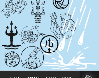 SVG & PNG - Set of Greek Gods Icons Bundle-Greek Mythology-Hades, Zeus, Hercules, and More - Clipart Graphics - Poseidon svg- Poseidon png