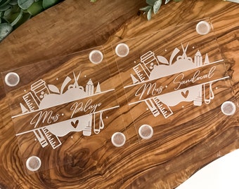 Acryl-Untersetzer, personalisierter benutzerdefinierter Textname, Laser-Gravur-Geschenk, Lehrwertschätzungsgeschenk, Schulpersonal-Geschenk, kundenspezifischer Untersetzer mit Namen