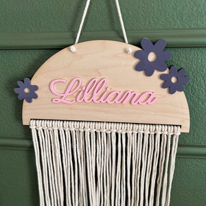 Personalized Wood 3D Bow Holder | Boho Nursery Decor | Boho Kids Room Decor | Boho Bow Holder | Floral Bow Holder | Macrame Bow Holder