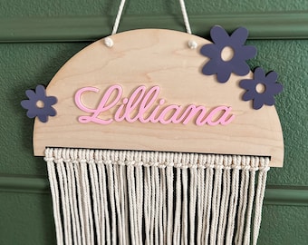 Personalized Wood Bow Holder: Boho Floral Nursery Decor