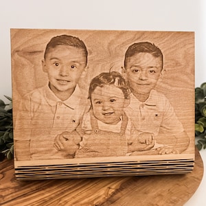 Laser Engraved Photo on Wood: Personalized Wooden Portrait (8x10)