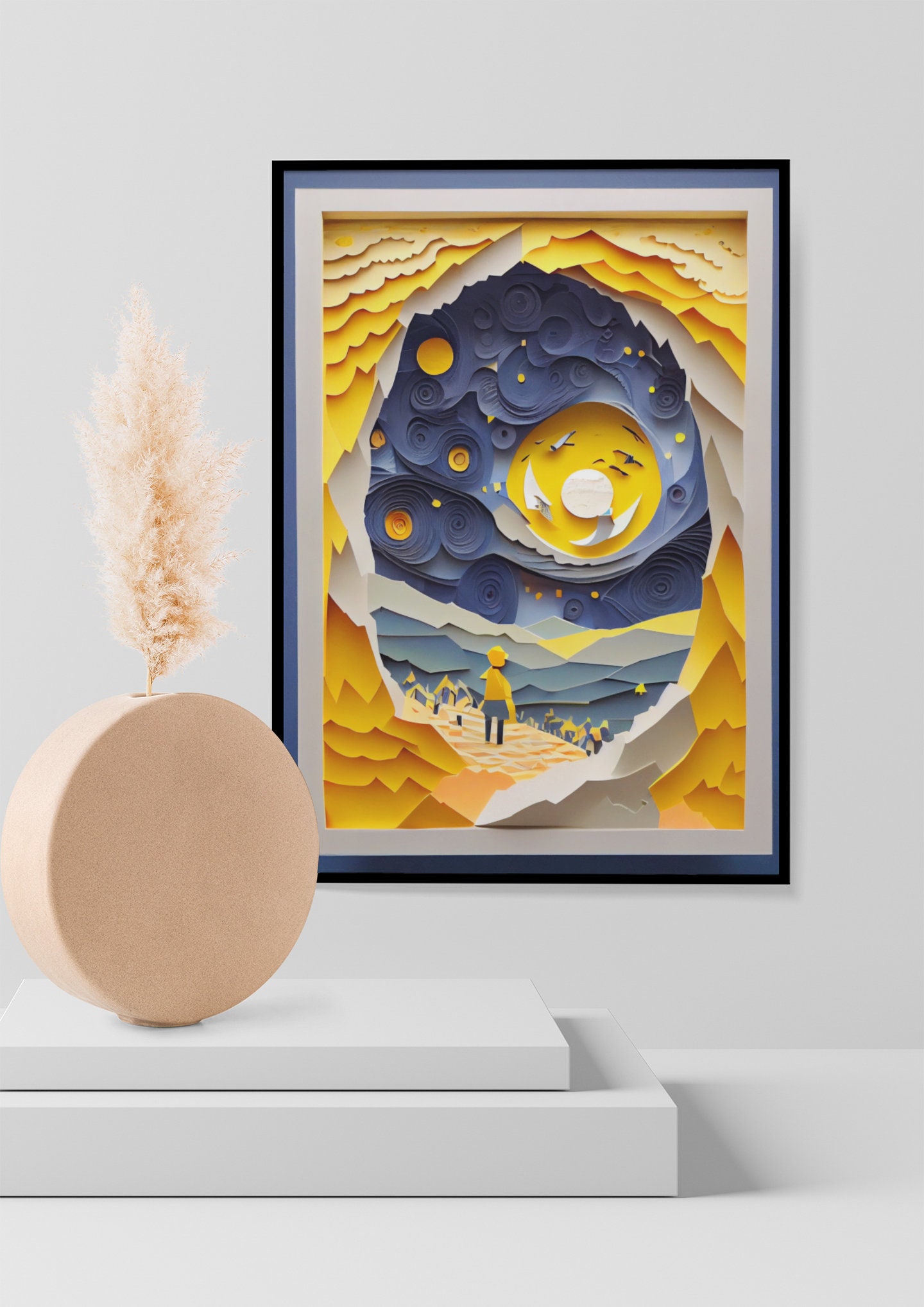 Starry Night Sky Landscape Art Print Colorful Night Sky Nature Living ...