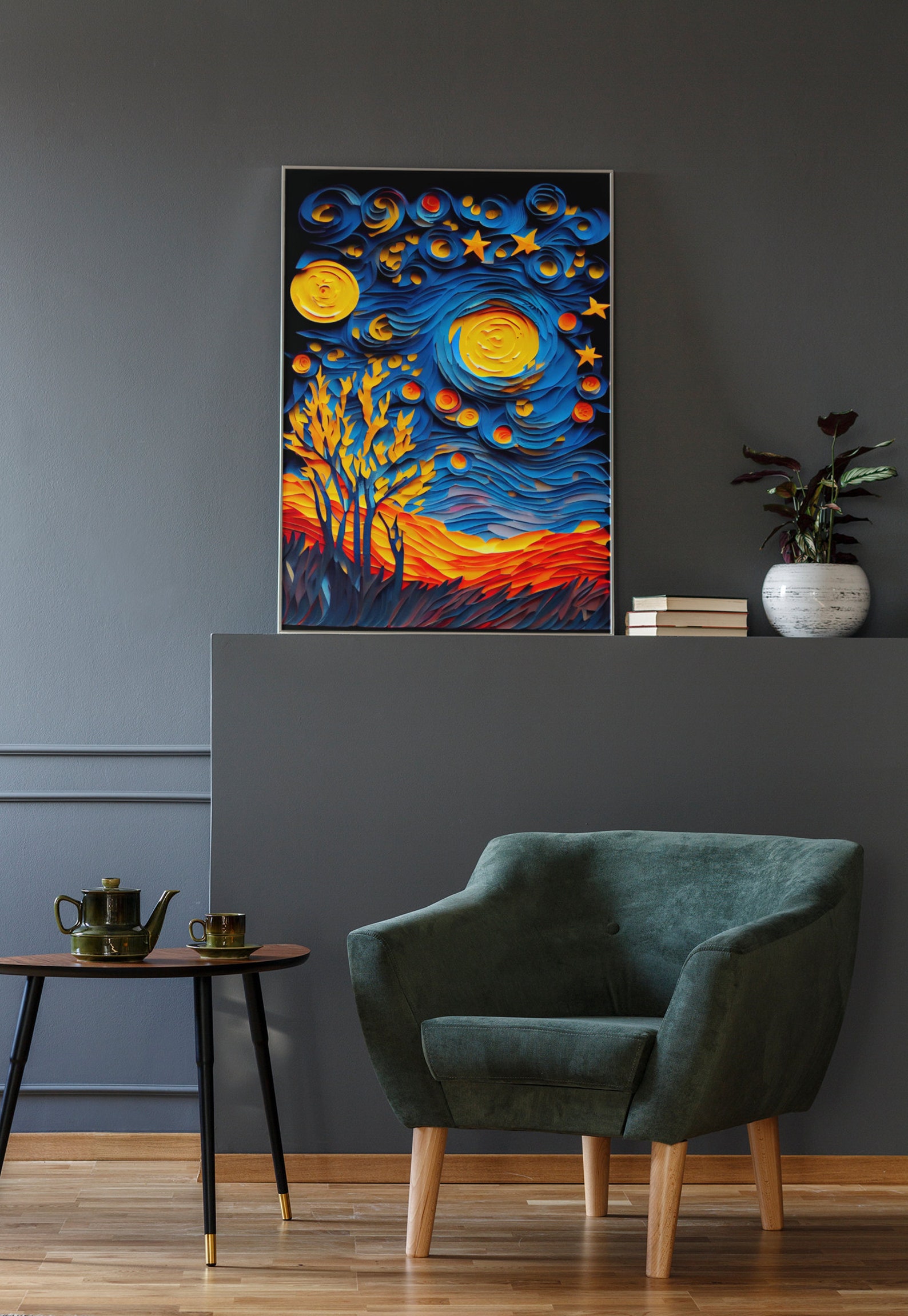 Starry Night Sky Landscape Art Print Colorful Night Sky Nature Painting ...