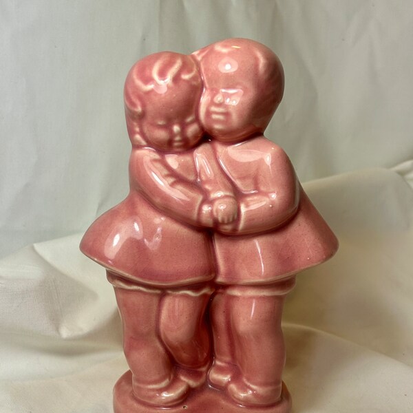 Vintage Pink ceramic Hugging Sweethearts Boy & Girl Planter/Vase.