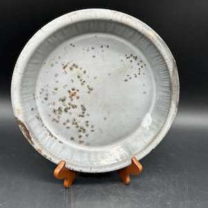 Unique Vintage Graniteware Pie Plate - 10 Inch - Chipped Enamel Patina