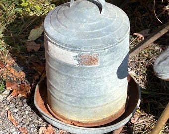 RESERVED Vintage Galvanized Chicken Waterer | Rustic Farmhouse Decor | Primitive Metal Poultry Feeder | Garden Art Planter