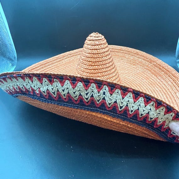 Vintage Orange Wide Brim Mexican Sombrero Hat With  display picture 3