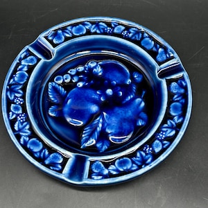Charming Indigo Blue Ceramic Fruit Ashtray - Vintage Japanese Decor