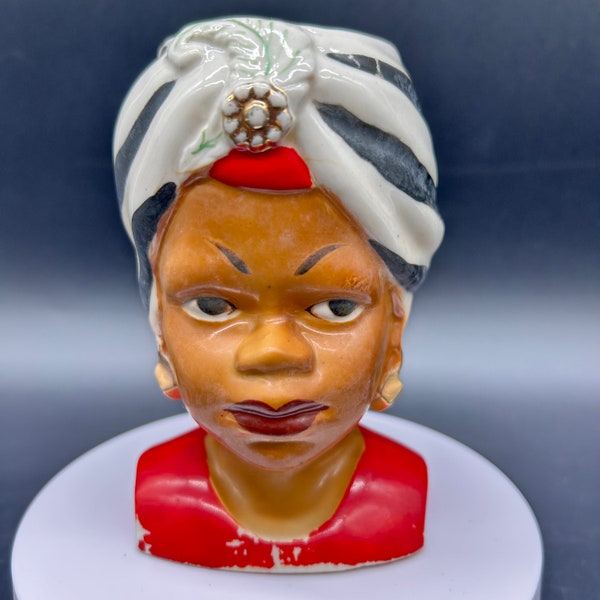 African Woman Head Vase Vintage