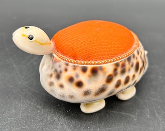 Tortoise Turtle Cowrie Shell Pin Cushion 1960 Vintage Novelty