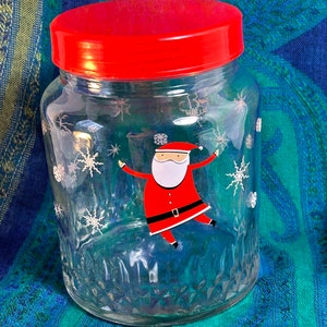 Santa Claus Glass Cookie Candy Jar Vintage Mid Century