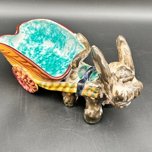 Vintage Donkey With Cart Planter Dish Bowl