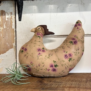 Handmade Primitive Cloth Chicken Decor - Coffee Stained Farmhouse Accent
