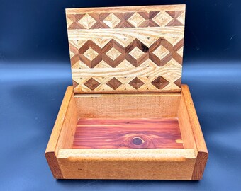 Vintage Handmade Inlaid Wooden Jewelry Glove Box