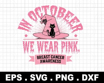 Octubre nos vestimos de rosa, gato, concienciación sobre el cáncer de mama, PNG (Svg) (descarga digital)