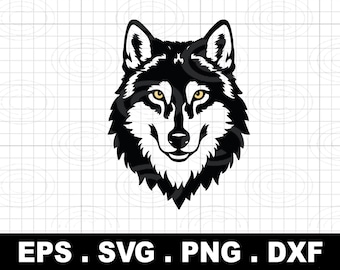Cabeza de lobo SVG, imágenes prediseñadas de animales, archivos de corte de Cricut (descarga digital)