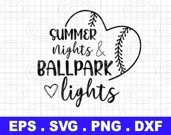 SVG de béisbol de noches de verano, luces del estadio, mamá beisbolista divertida (descarga digital)