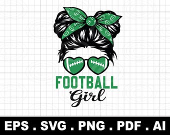 Moño desordenado para chica de fútbol personalizado con fuente de fútbol png eps, Pareja Svg, Novia Era Svg, Chica deportista Svg