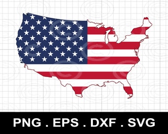 USA Flagge Karte SVG, amerikanisch Vaterländisch Schnittdatei (Digitaler Download)