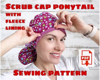 Scrub Cap Ponytail Style#10 Winterized With Fleece Lining Sewing Pattern, Warm Scrub Cap,Scrub Cap Alaska,Outdoor Scrub Cap,Scrub Cap Canada