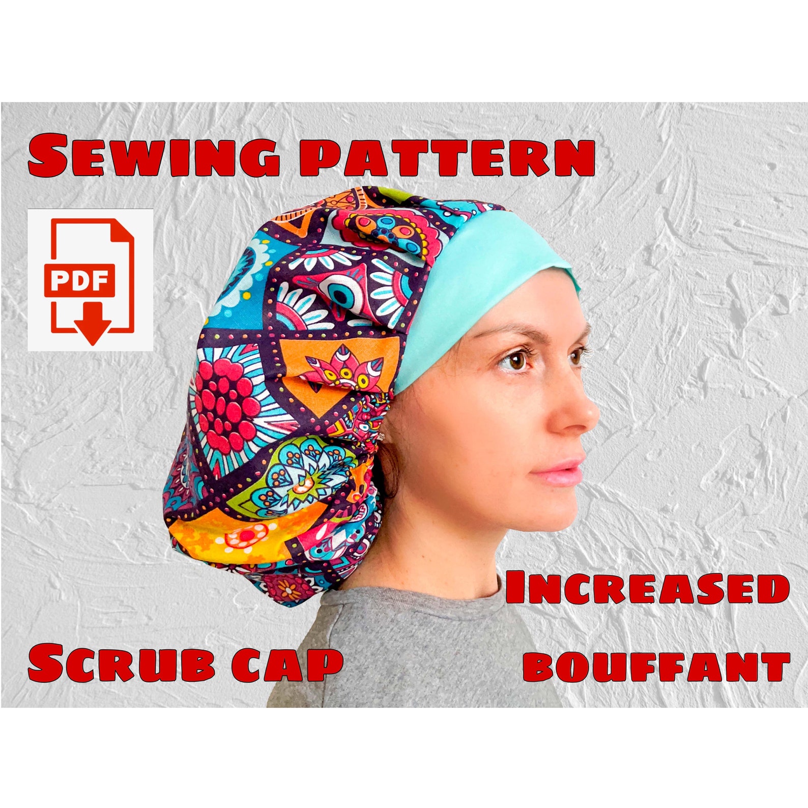 Big Size Scrub Hat Style#3 Bouffant Sewing Pattern, Scrub Cap Pattern ...