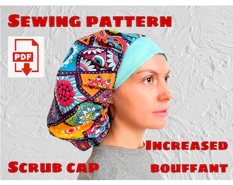 Big Size Scrub Hat Style#3 Bouffant Sewing Pattern, Scrub Cap Pattern Printable, Surgical Hat Pattern, Medical Cap Pattern
