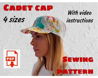 Cadet Cap Sewing Pattern in 4 sizes and Video Instructions, Military Cap, Army Style Hat, Newsboy cap, Fidel Castro Cap, Hunter Cap