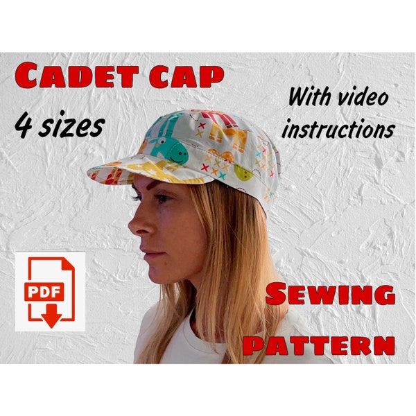 Cadet Cap Sewing Pattern in 4 sizes and Video Instructions, Military Cap, Army Style Hat, Newsboy cap, Fidel Castro Cap, Hunter Cap